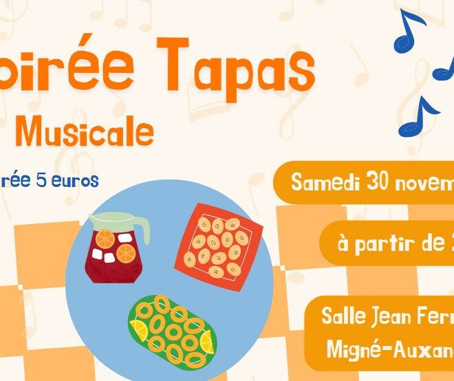 Soirée Tapas Samedi 30 novembre à partir de 20h00 au profit du Téléthon